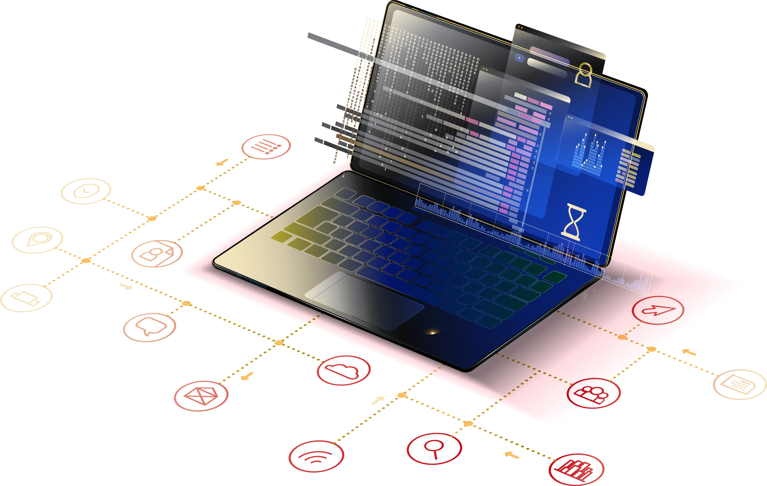Laptop connected to digital services and technology systems
